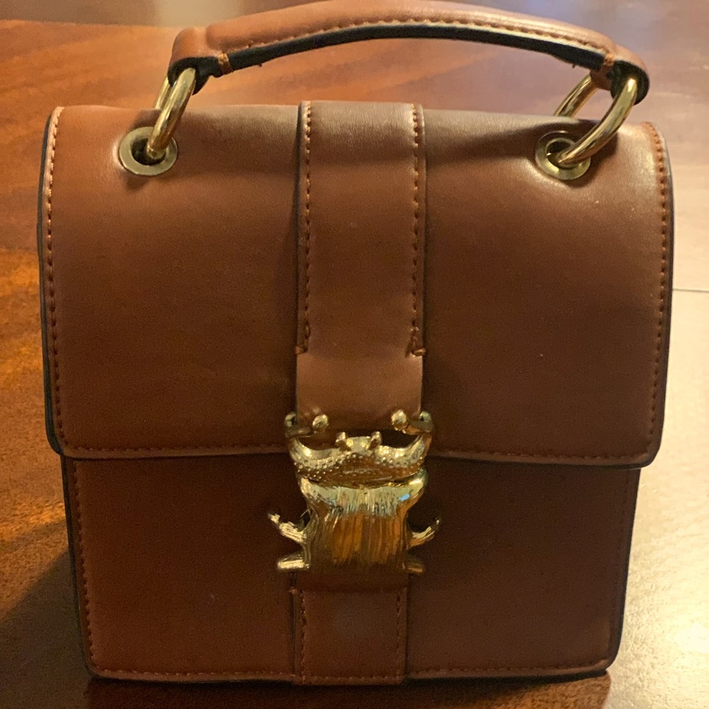 Adorable small top Handel Zara bag with gold beatle hardware